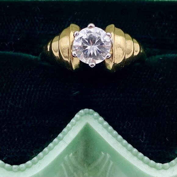 LIND 14K HGE Cubic Zirconia Vintage Costume Engagement Ring - Picture 1 of 16